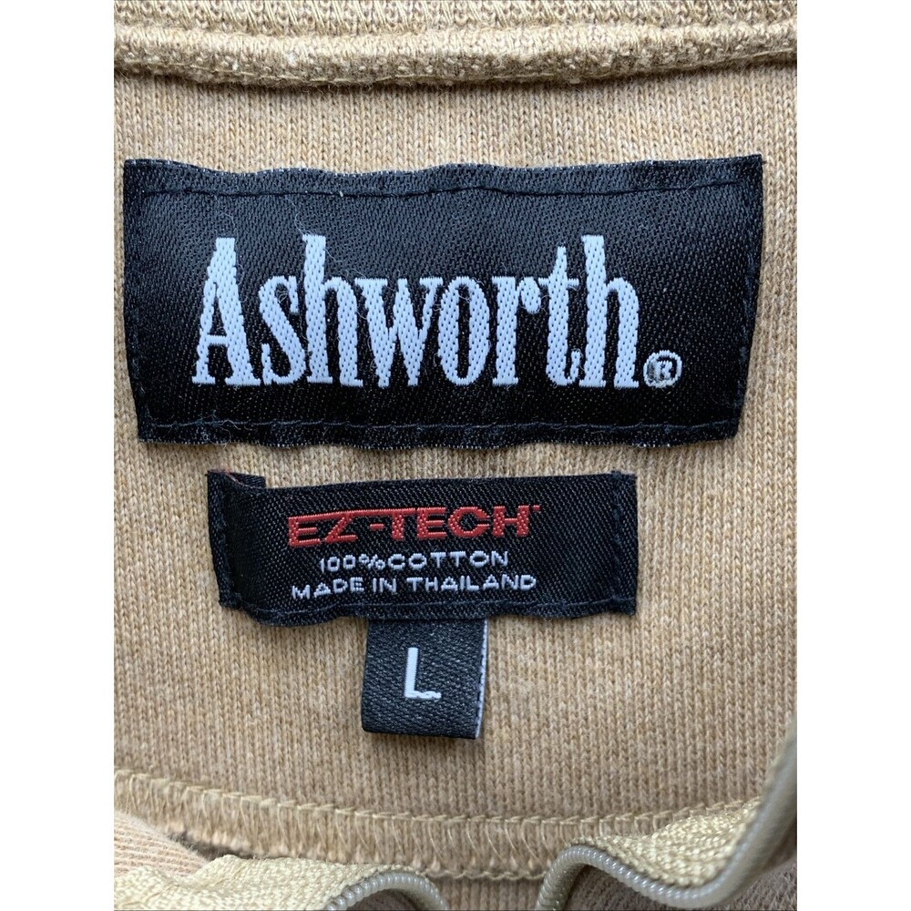 Ashworth Sweater Mens large Tan Khaki Quarter Zip Ez Tech Golf Golfing Outdoor - Picture 2 of 16